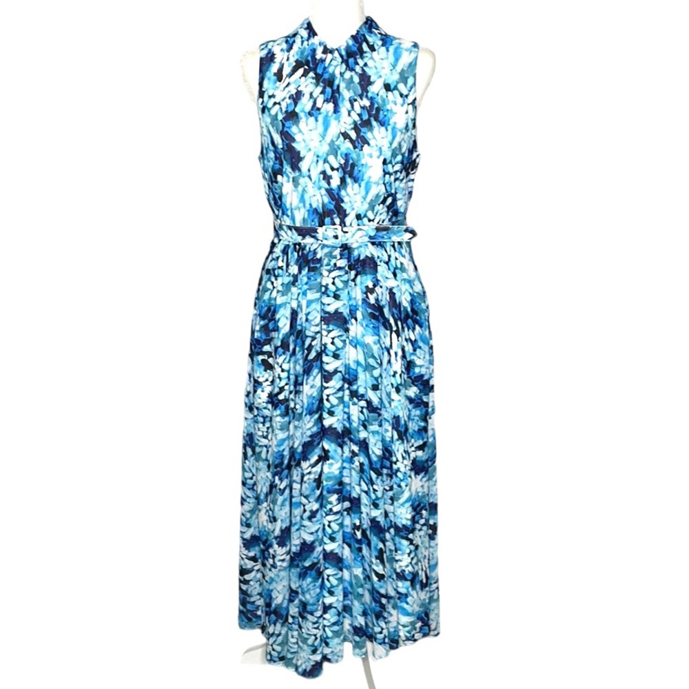 Badgley Mischka Blue and White Midi Dress